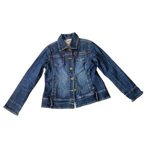 Chicos 1 Platinum Blue Denim Jacket Classic Button-Front Long Sleeve Small